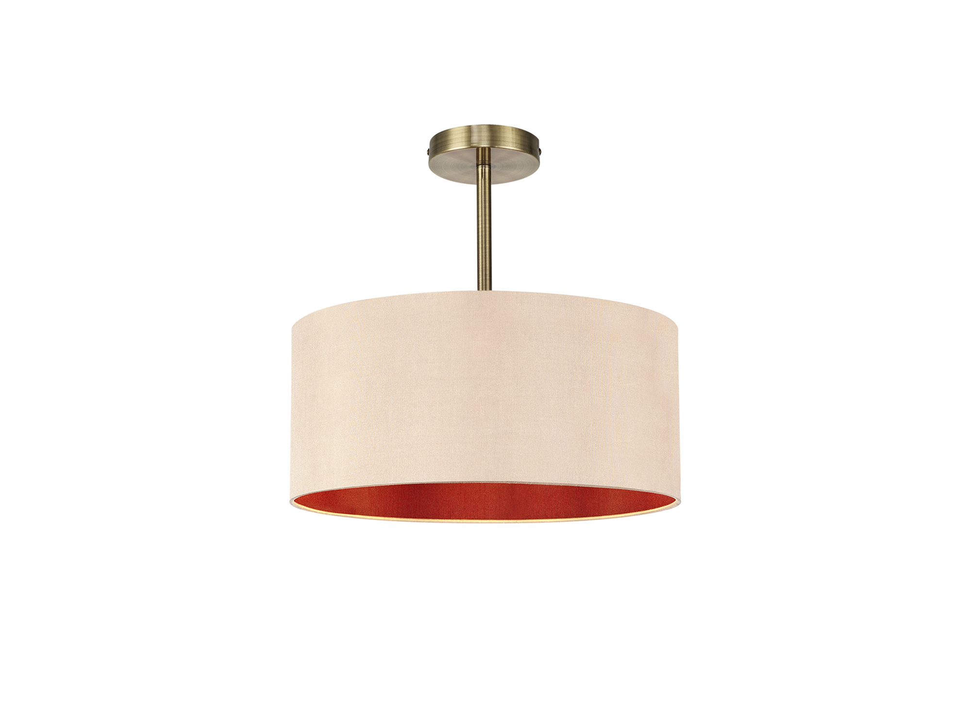 DK0172  Baymont 40cm Semi Flush 1 Light Antique Brass, Antique Gold/Ruby